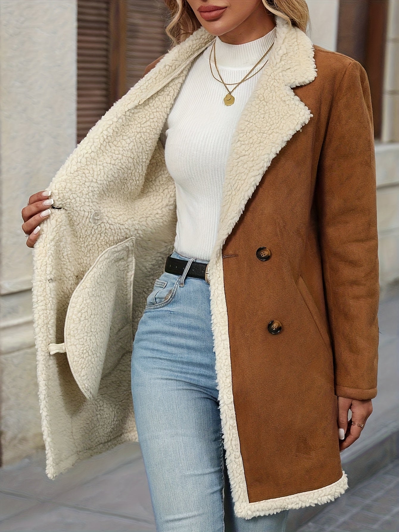 Brown Double-Breasted Coat with Soft Lining