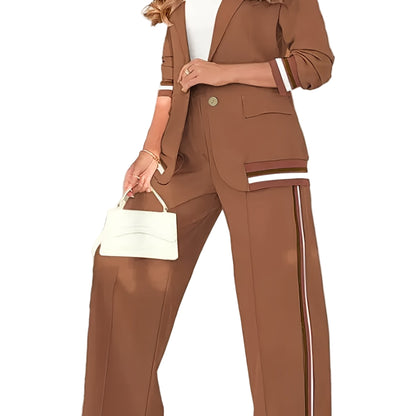 Women’s French Two-Piece Blazer Set – Button-Up Top + Wide-Leg Trousers