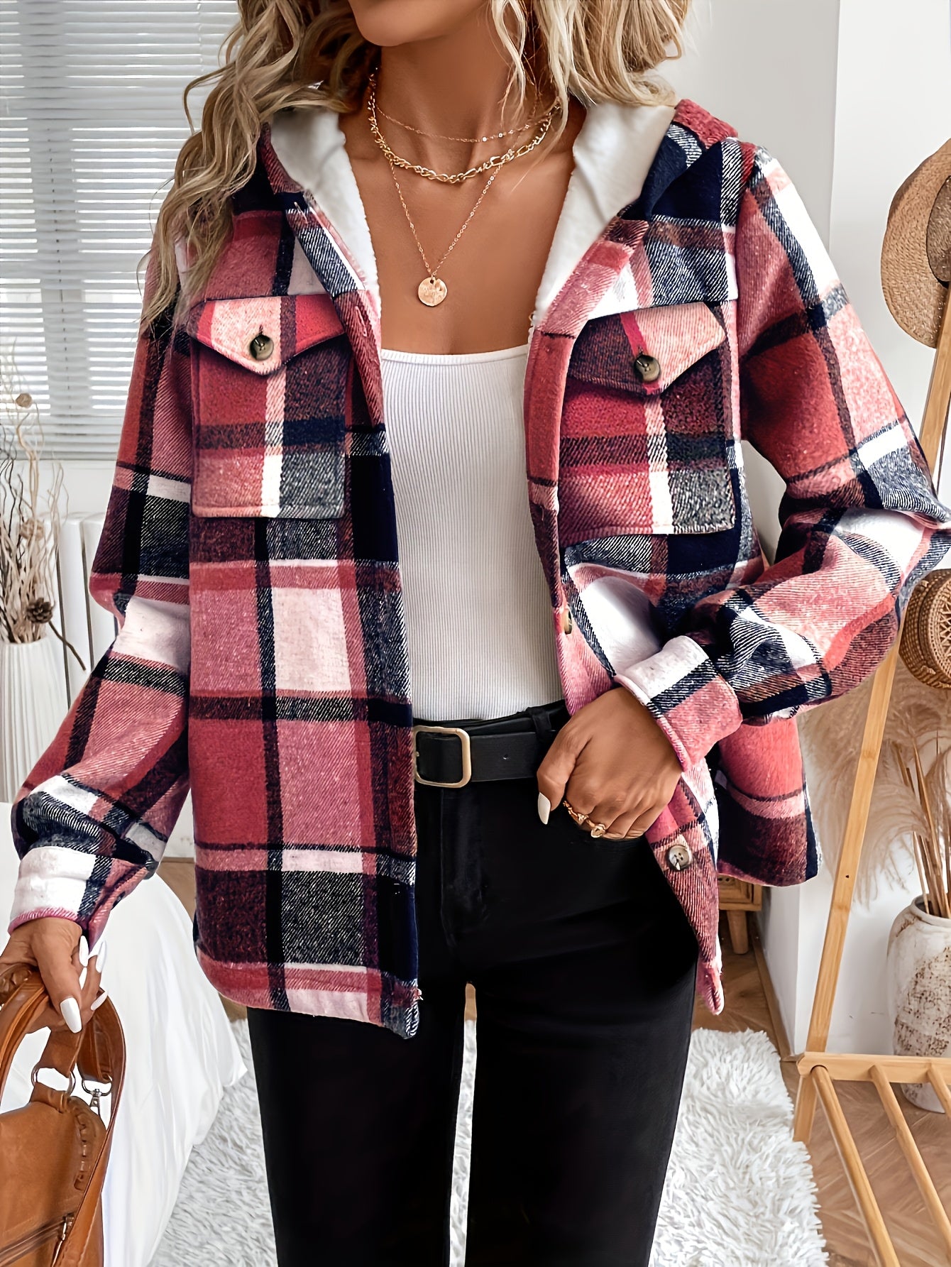 Women’s Plaid Hooded Fleece Jacket