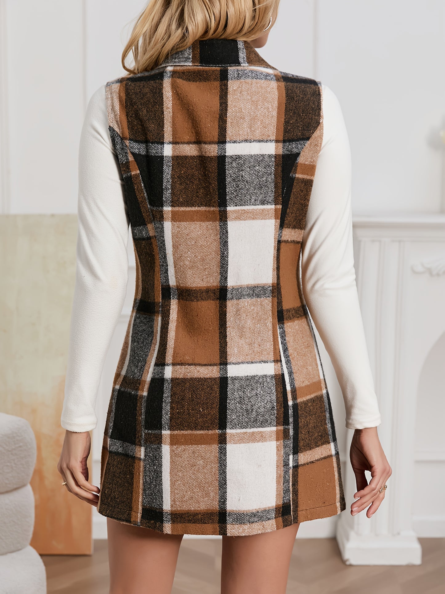 Plaid Vest and Skirt Two-Piece Set