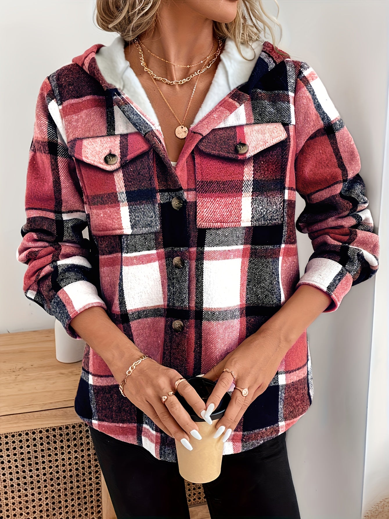 Women’s Plaid Hooded Fleece Jacket