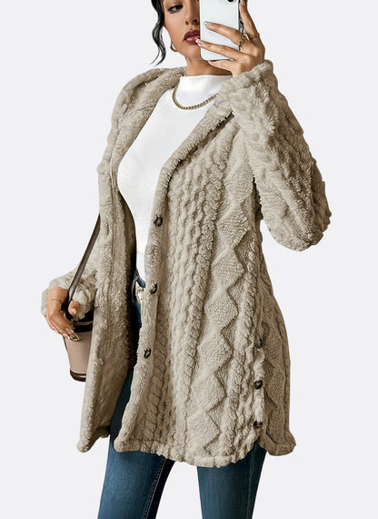 Bellary Plush Elegance Hooded Jacquard Coat