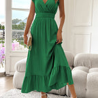 Radiant Charm V-Neck Ruffled Midi Dress
