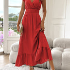 Radiant Charm V-Neck Ruffled Midi Dress