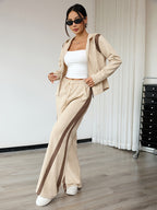 Elegant Women’s Set – Long Sleeve Top + Wide-Leg Trousers