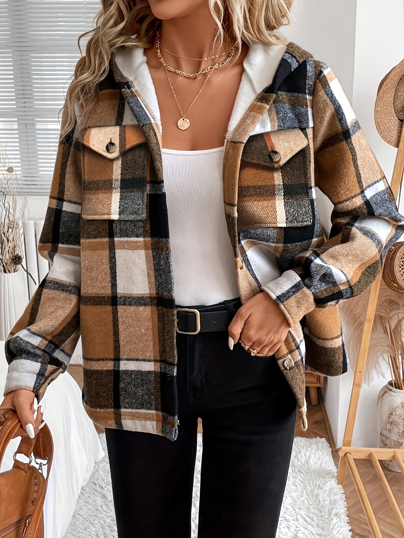 Women’s Plaid Hooded Fleece Jacket