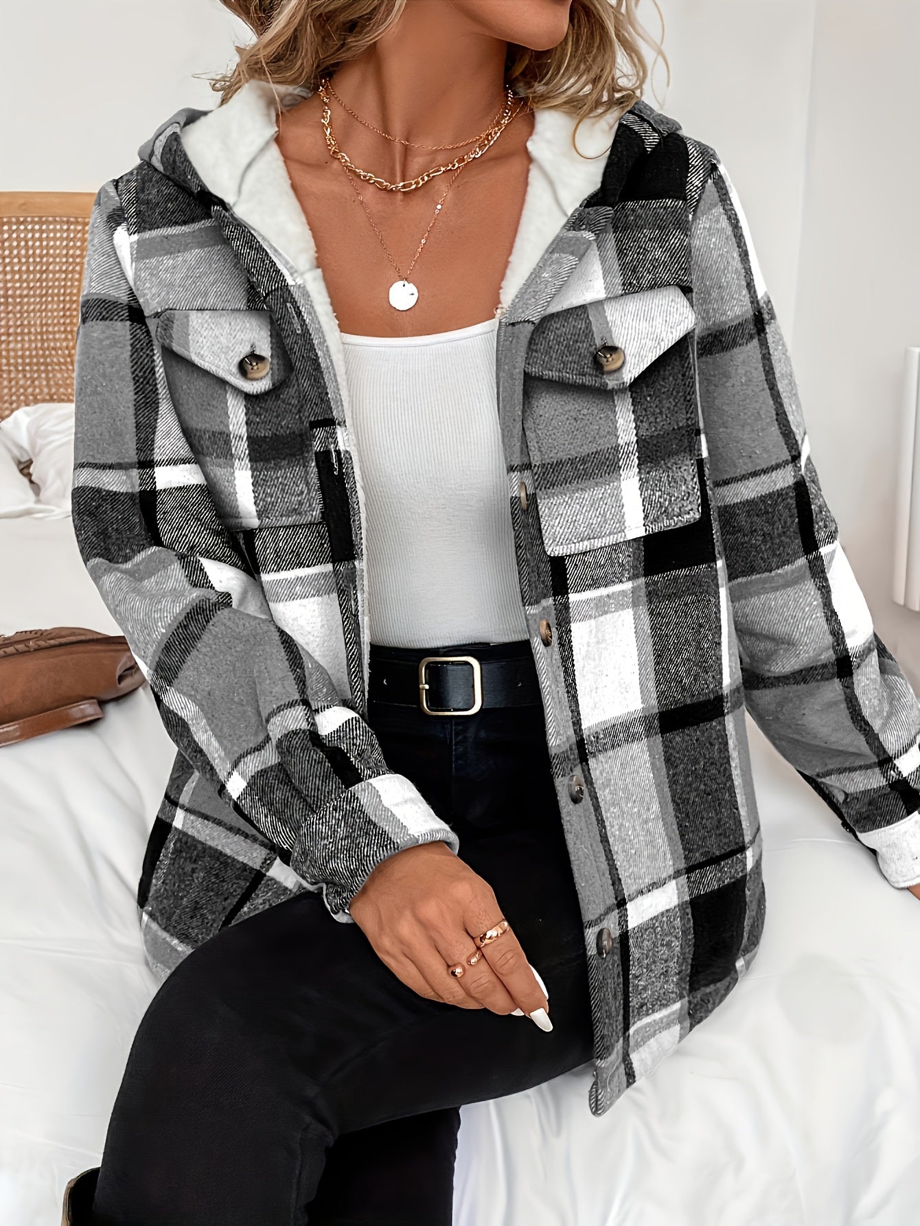 Women’s Plaid Hooded Fleece Jacket