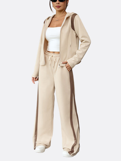 Women’s Hooded Two-Piece Lounge Set with Wide-Leg Pants