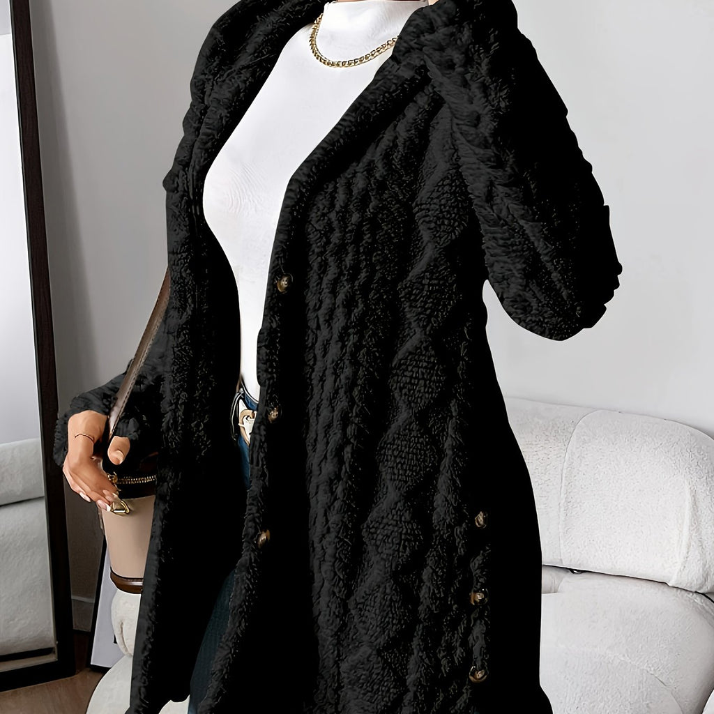 Plush Elegance – Hooded Jacquard Coat