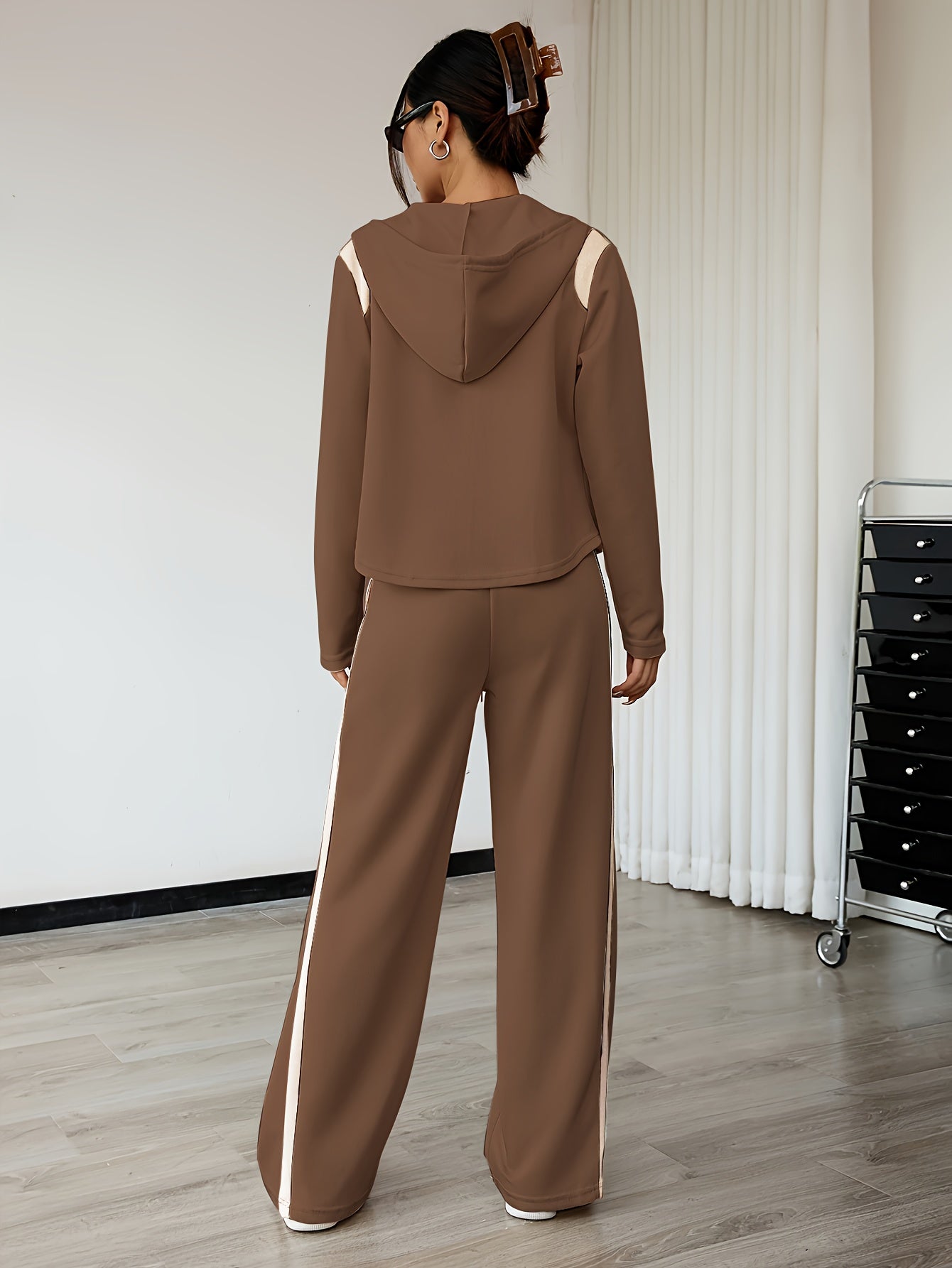 Women’s Hooded Two-Piece Lounge Set with Wide-Leg Pants