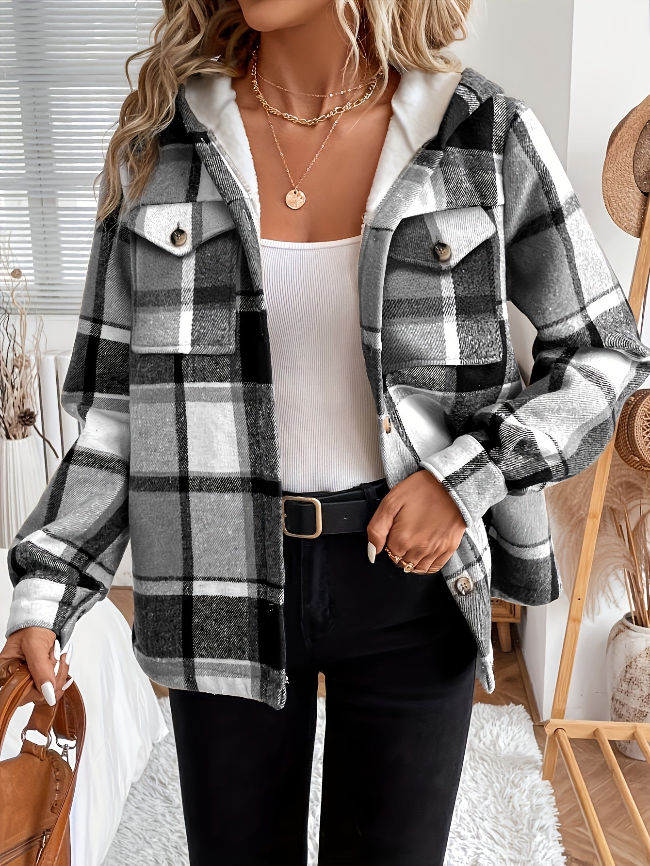 Plaid Hooded Jacket – Women’s Casual Fleece