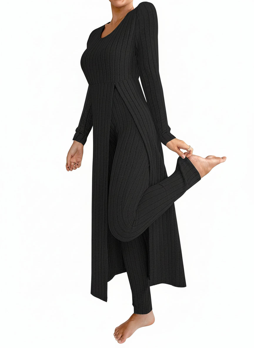 Bellary Ribbed Long-Sleeve Two-Piece Set – Top & Pants