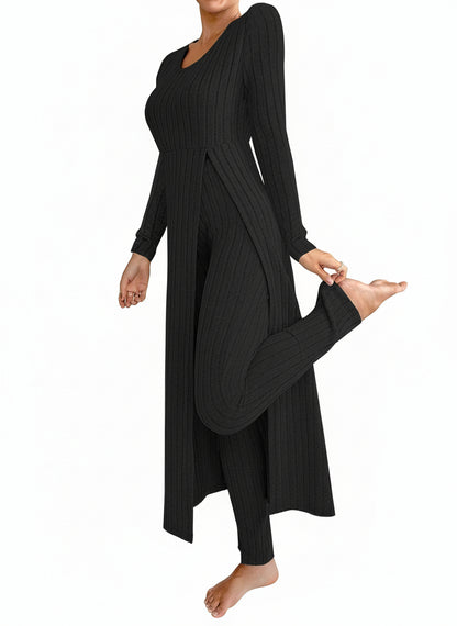 Bellary Ribbed Long-Sleeve Two-Piece Set – Top & Pants