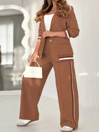 French Blazer Set – Button-Up Top + Wide-Leg Trousers