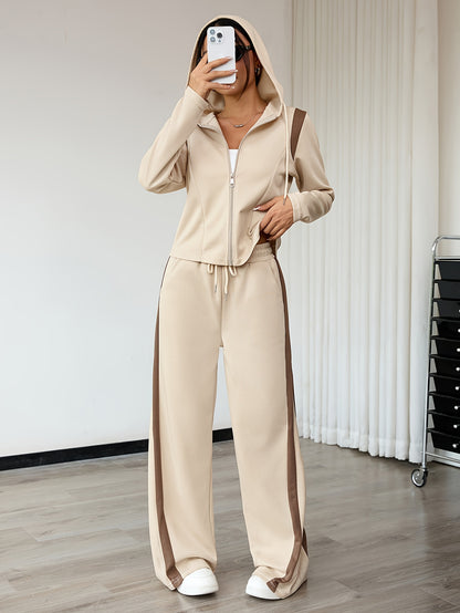 Women’s Hooded Two-Piece Lounge Set with Wide-Leg Pants