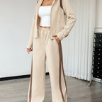Elegant Women’s Set – Long Sleeve Top + Wide-Leg Trousers