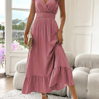 Radiant Charm V-Neck Ruffled Midi Dress