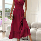 Radiant Charm V-Neck Ruffled Midi Dress