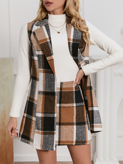 Plaid Vest and Skirt Two-Piece Set