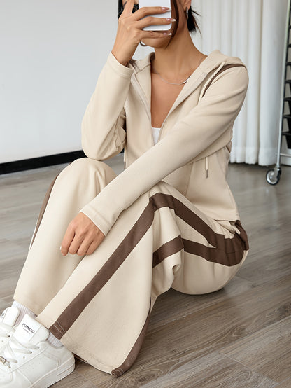 Women’s Hooded Two-Piece Lounge Set with Wide-Leg Pants