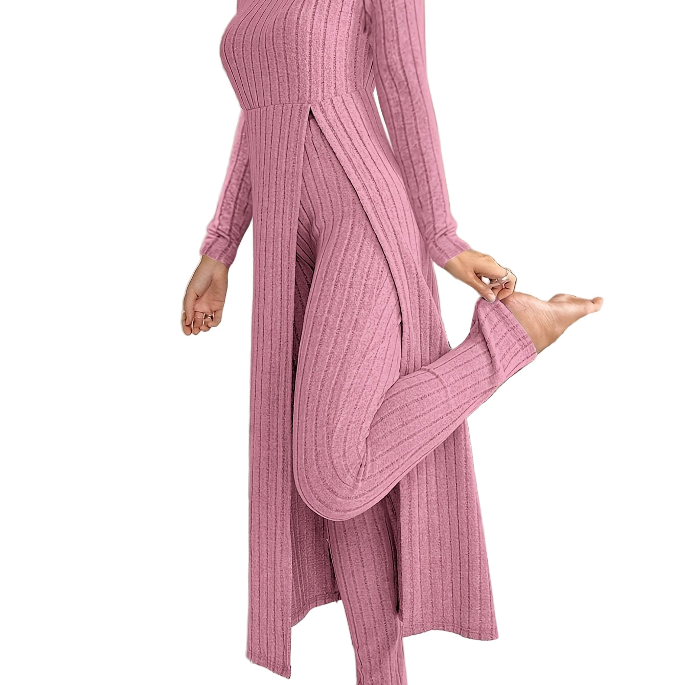 Bellary Ribbed Long-Sleeve Two-Piece Set – Top & Pants