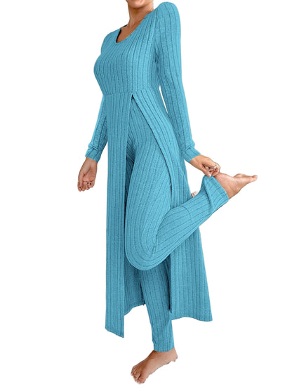 Bellary Ribbed Long-Sleeve Two-Piece Set – Top & Pants