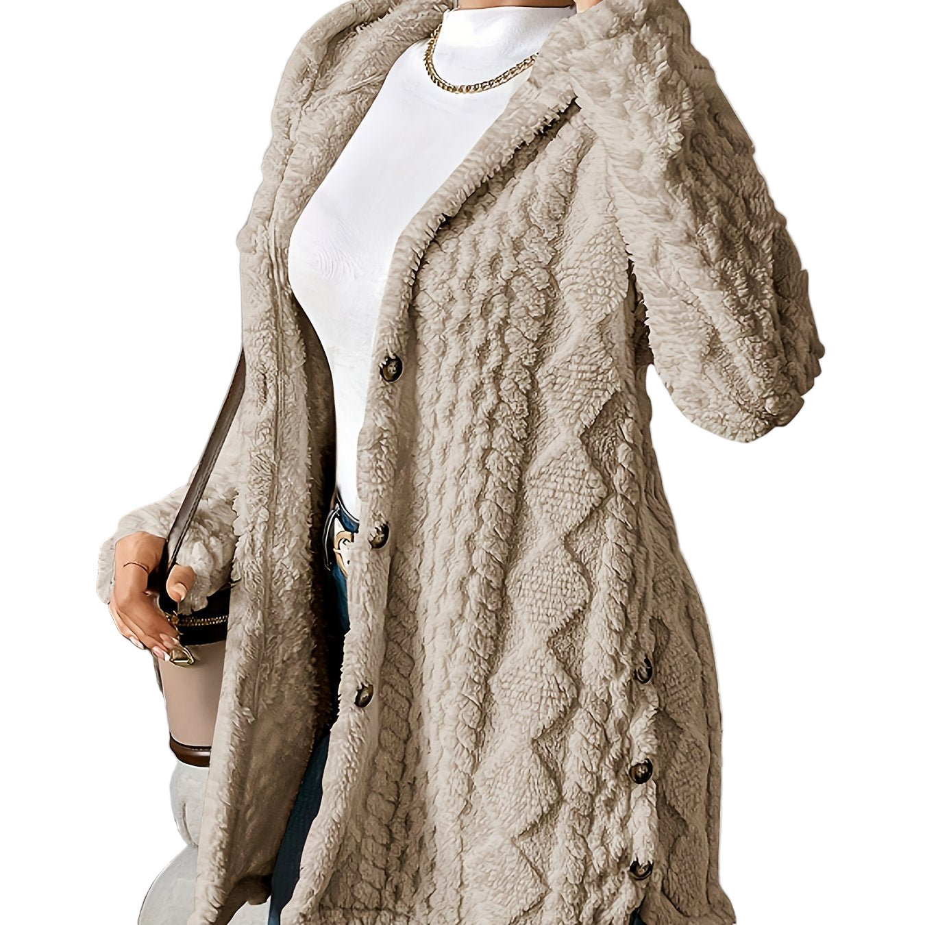 Bellary Plush Elegance Hooded Jacquard Coat