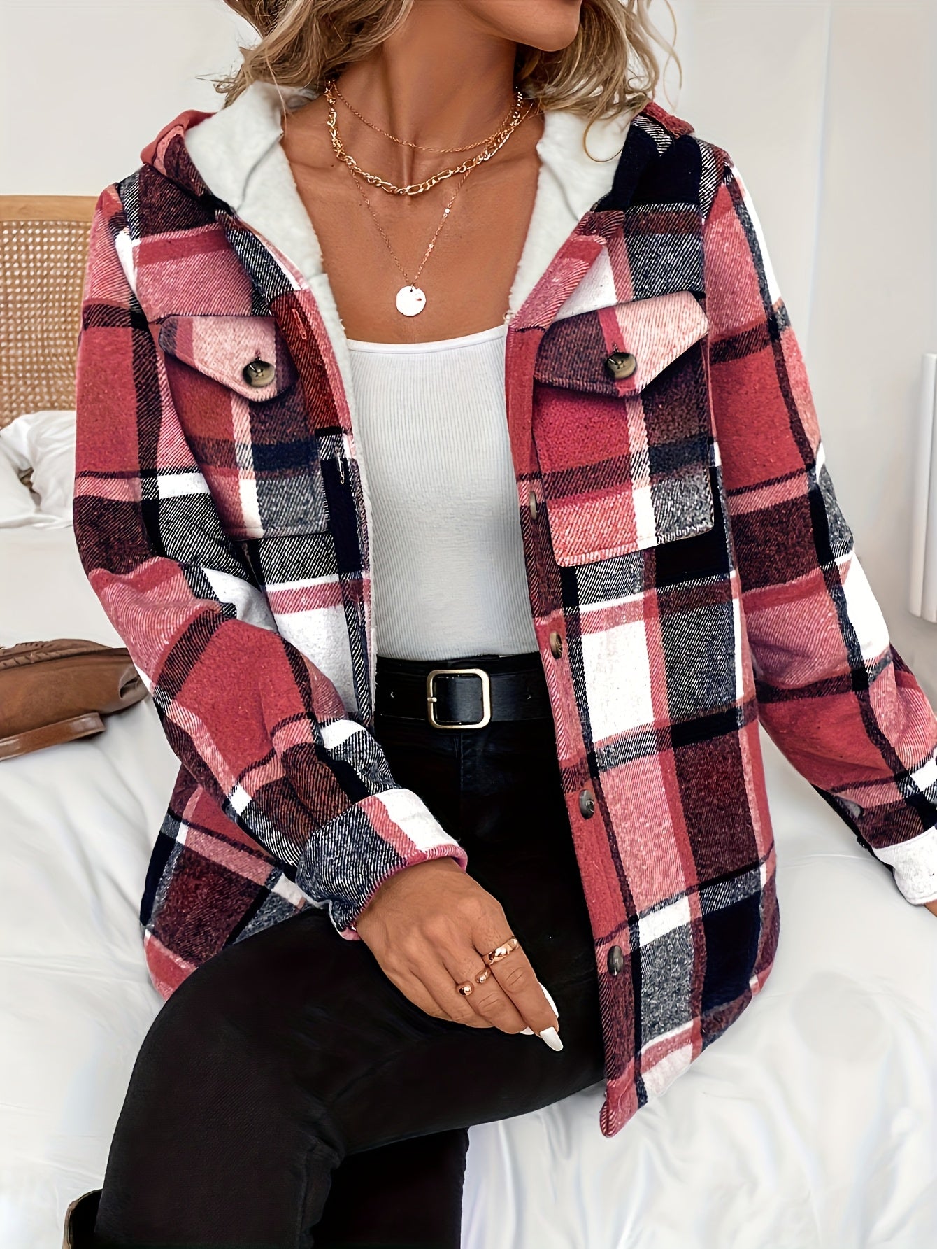 Women’s Plaid Hooded Fleece Jacket