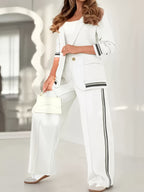 French Blazer Set – Button-Up Top + Wide-Leg Trousers