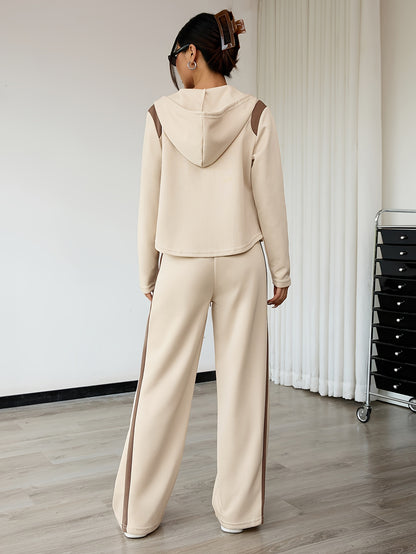 Women’s Hooded Two-Piece Lounge Set with Wide-Leg Pants
