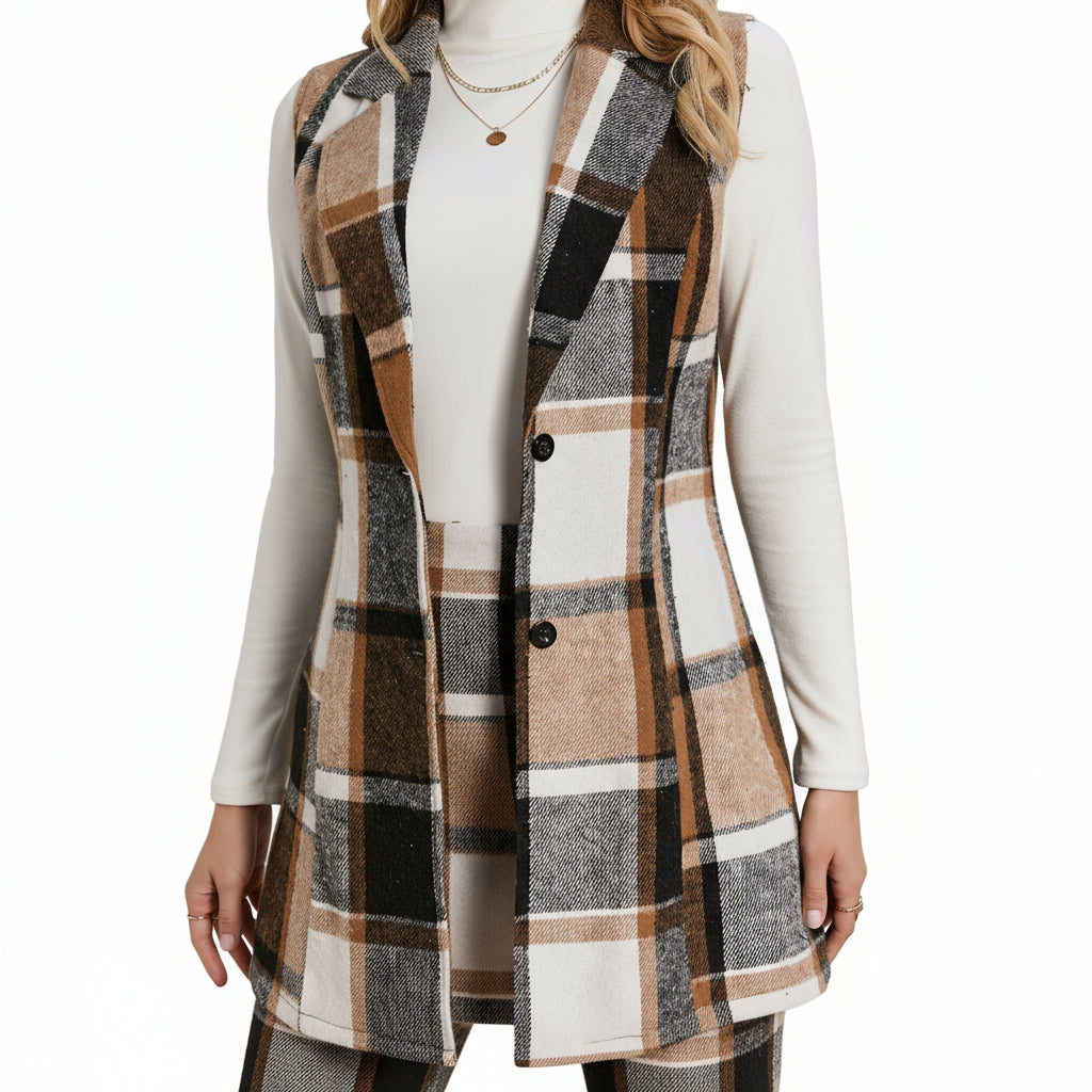 Plaid Vest and Skirt Two-Piece Set