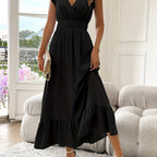 Radiant Charm V-Neck Ruffled Midi Dress
