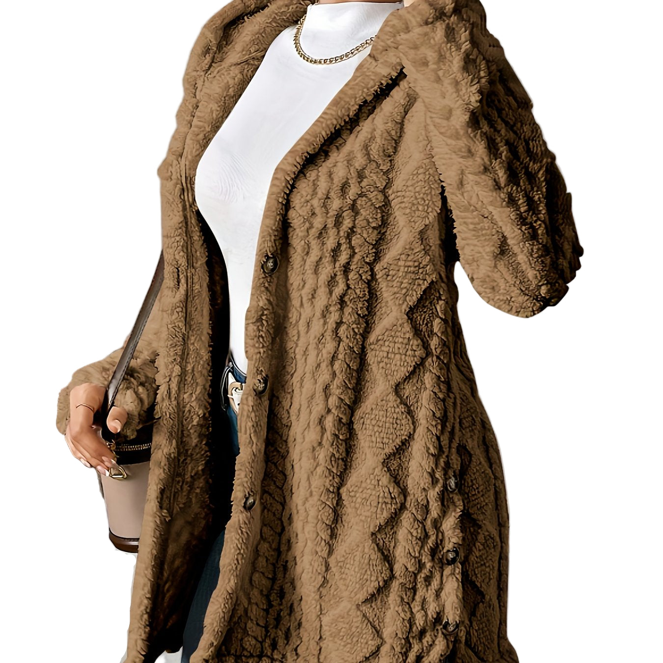 Bellary Plush Elegance Hooded Jacquard Coat
