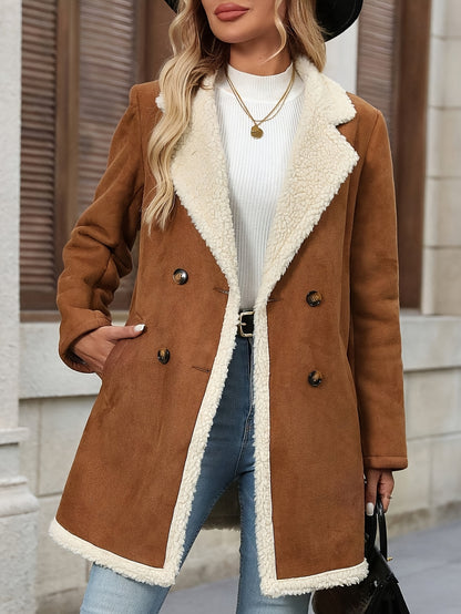 Women’s Brown Double-Breasted Coat with Soft Lining