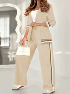 French Blazer Set – Button-Up Top + Wide-Leg Trousers