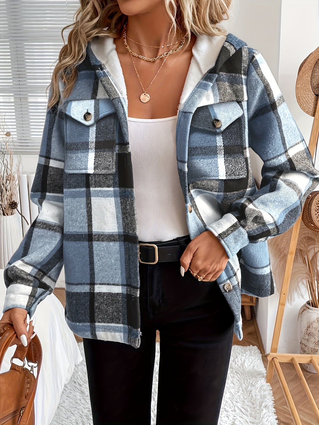 Plaid Hooded Jacket – Women’s Casual Fleece