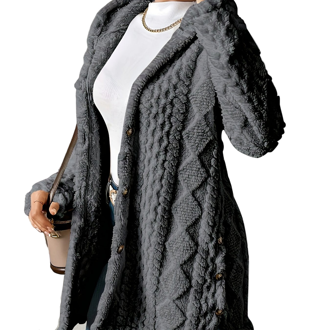 Bellary Plush Elegance Hooded Jacquard Coat