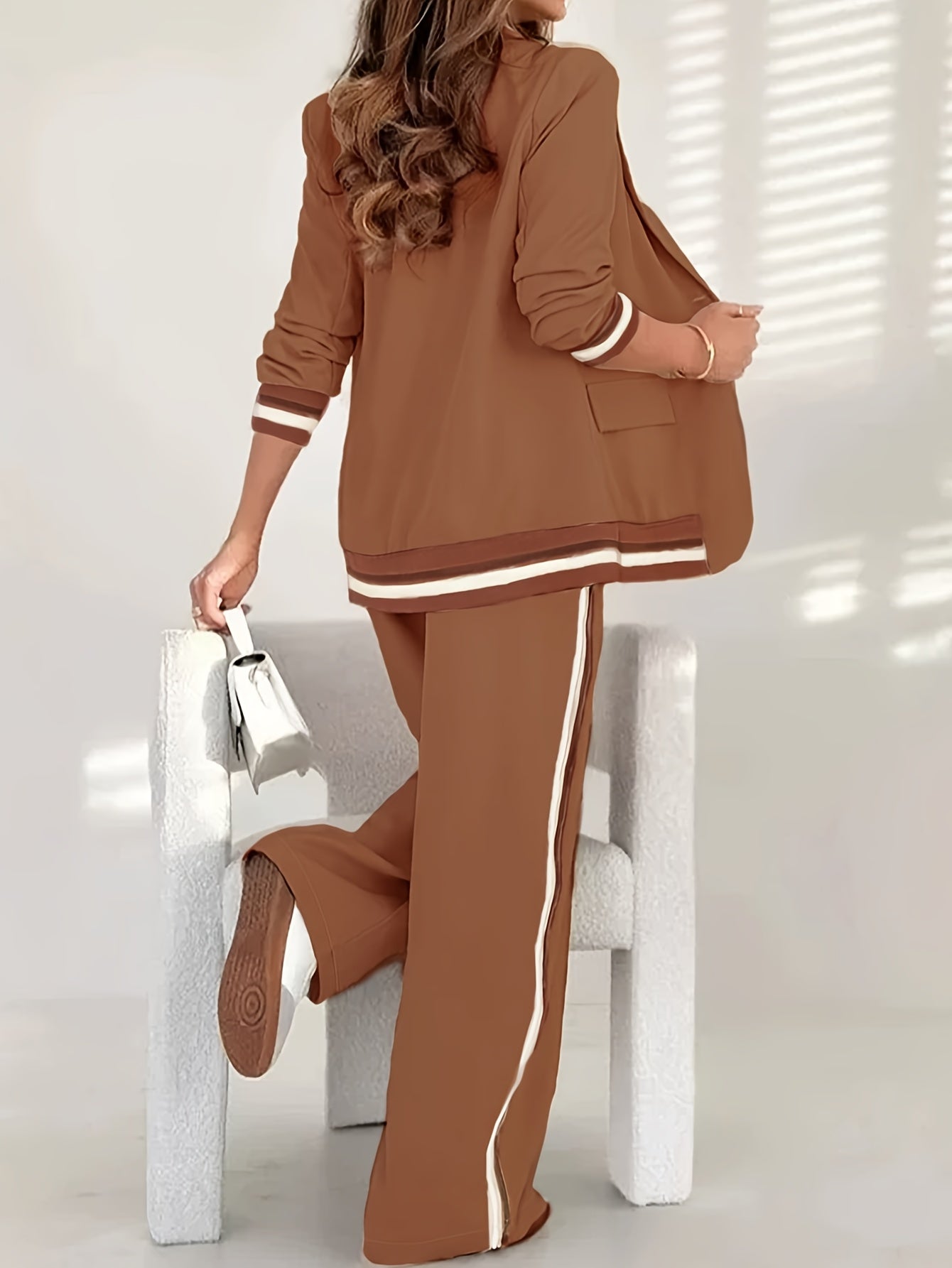 French Blazer Set – Button-Up Top + Wide-Leg Trousers