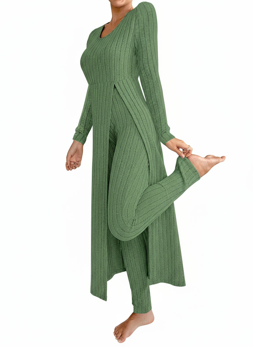 Bellary Ribbed Long-Sleeve Two-Piece Set – Top & Pants