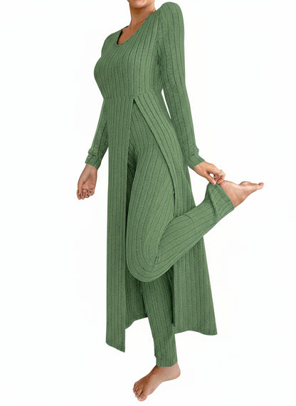 Bellary Ribbed Long-Sleeve Two-Piece Set – Top & Pants