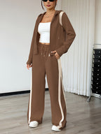 Elegant Women’s Set – Long Sleeve Top + Wide-Leg Trousers