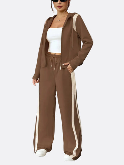 Women’s Hooded Two-Piece Lounge Set with Wide-Leg Pants