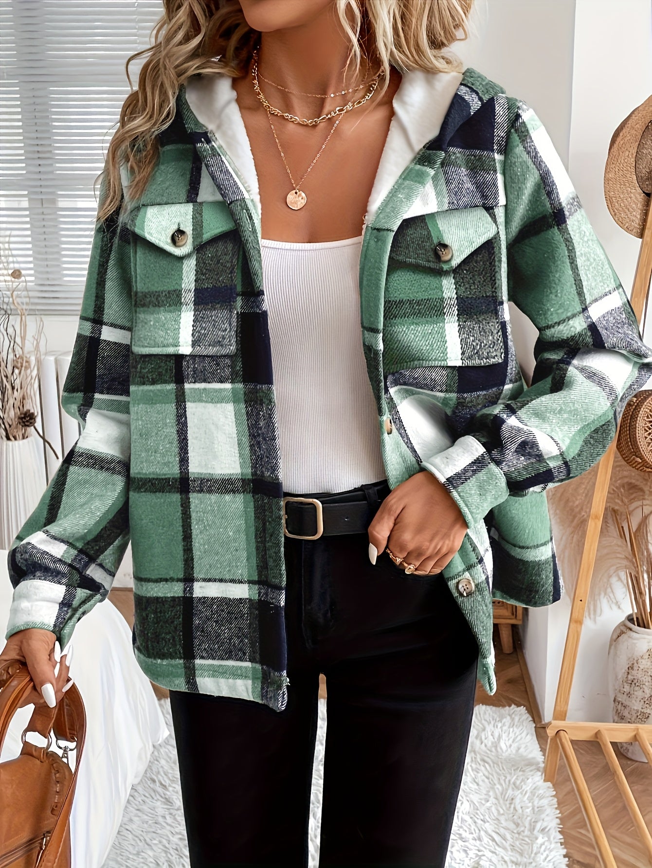 Women’s Plaid Hooded Fleece Jacket
