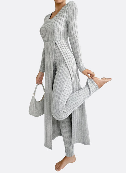 Bellary Ribbed Long-Sleeve Two-Piece Set – Top & Pants