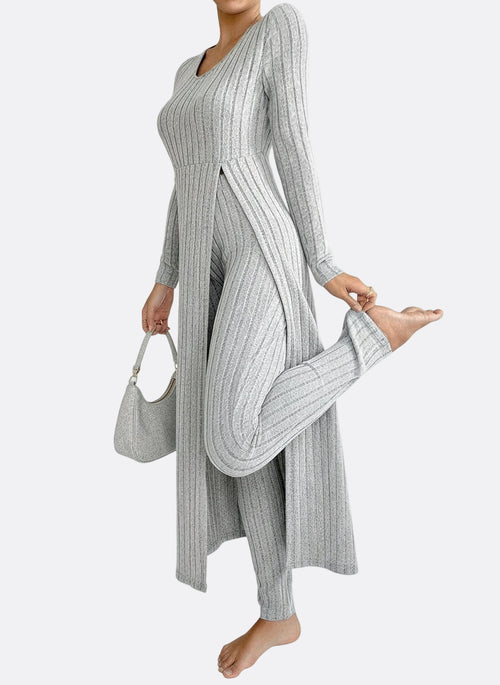 Bellary Ribbed Long-Sleeve Two-Piece Set – Top & Pants