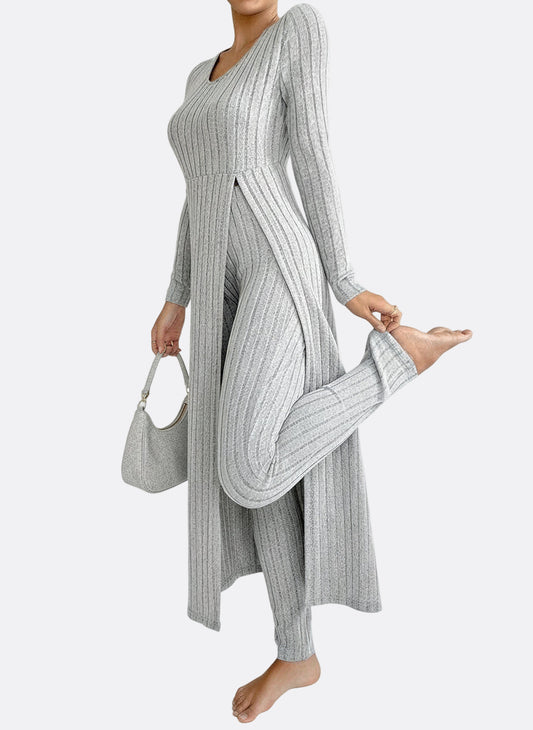 Bellary Ribbed Long-Sleeve Two-Piece Set – Top & Pants