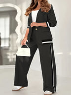 French Blazer Set – Button-Up Top + Wide-Leg Trousers