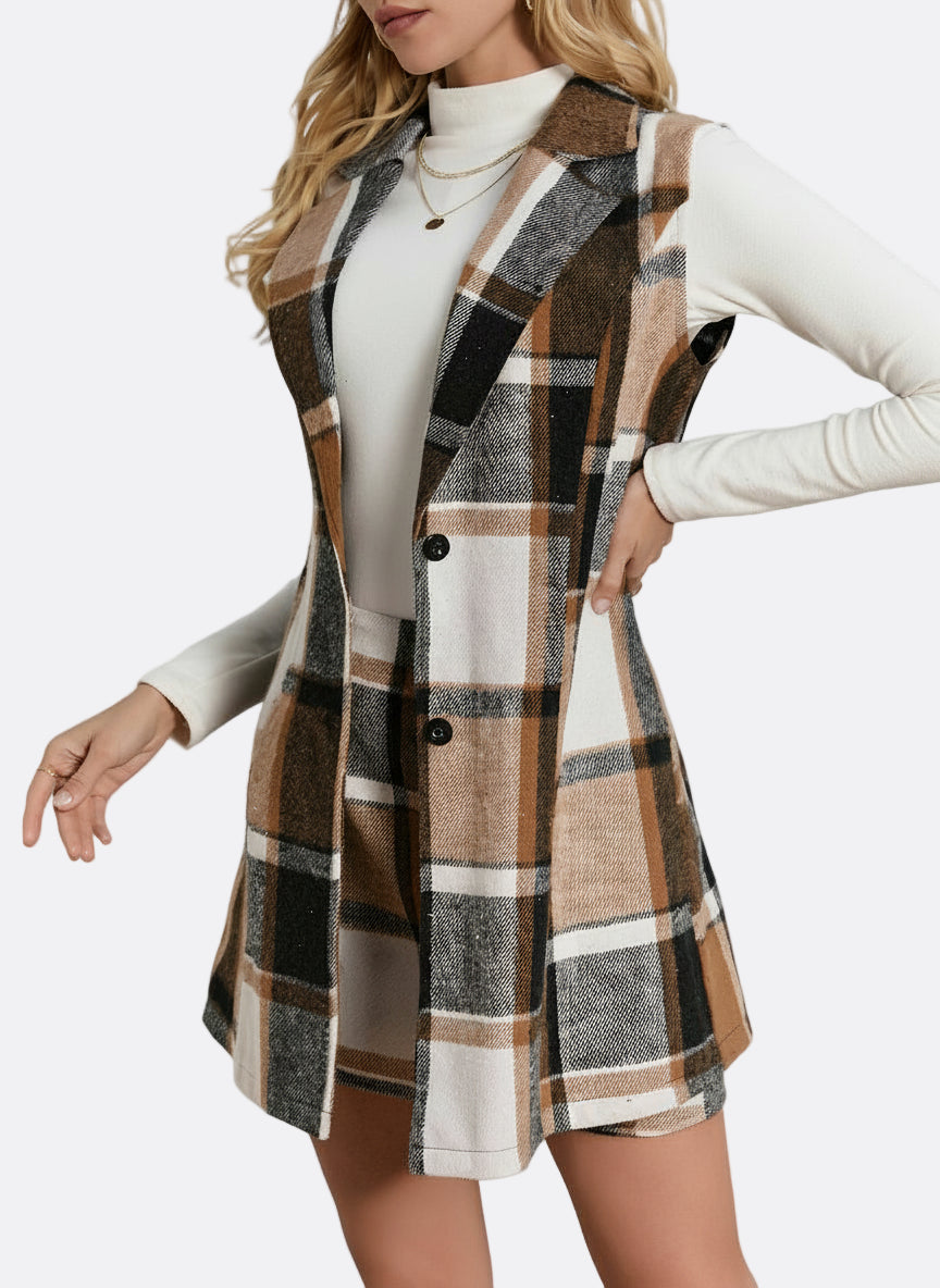 Plaid Vest and Skirt Two-Piece Set