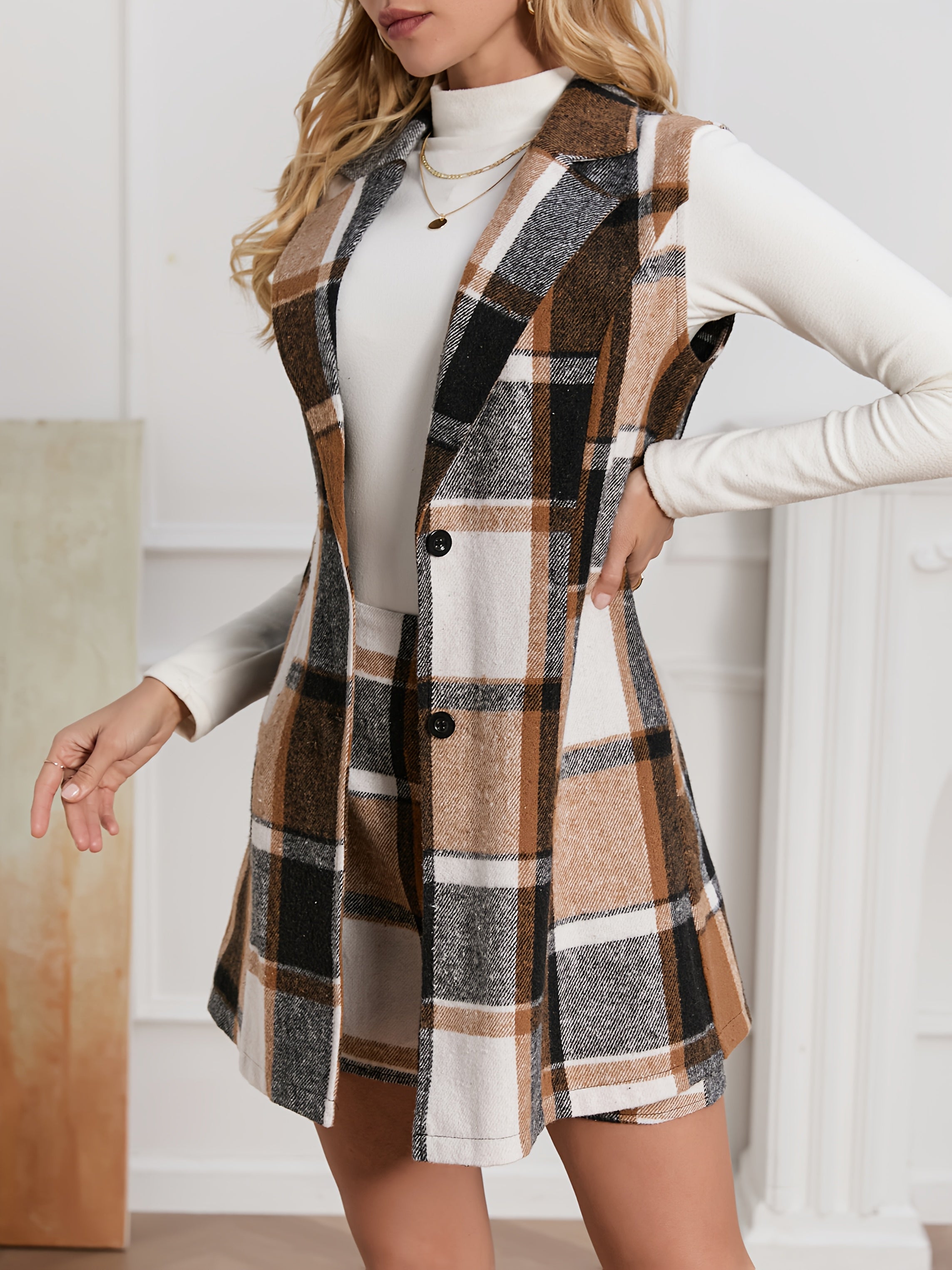 Plaid Vest & Skirt Set Elegance