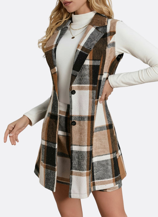 Plaid Vest and Skirt Two-Piece Set